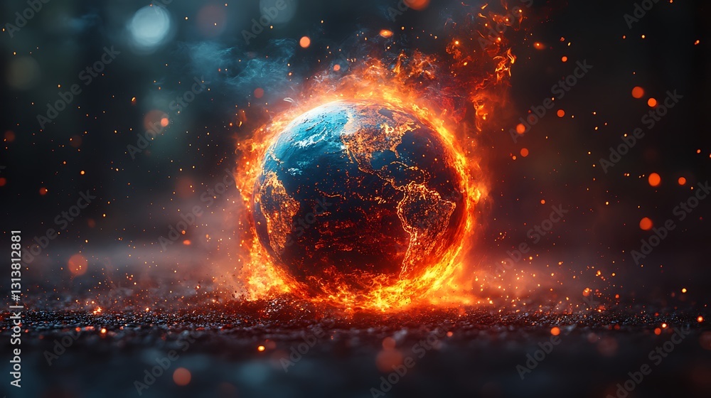 A burning earth with intense colors representing the devastating effects of climate change A burning earth with intense colors representing the devastating effects of climate change