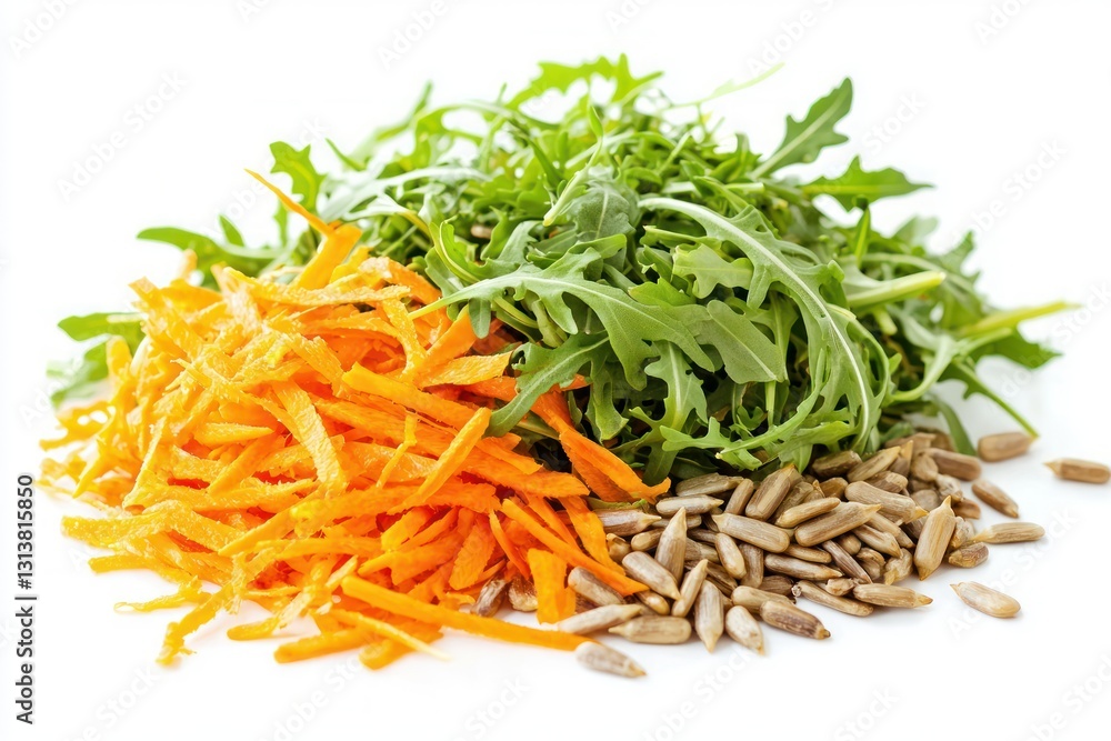 Vibrant arugula and shredded carrot mix with sunflower seeds a healthy food preparation Vibrant arugula and shredded carrot mix with sunflower seeds a healthy food preparation