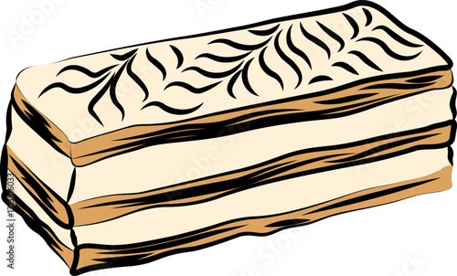 A hand drawn illustration of a mille-feuille clipart french gastronomy