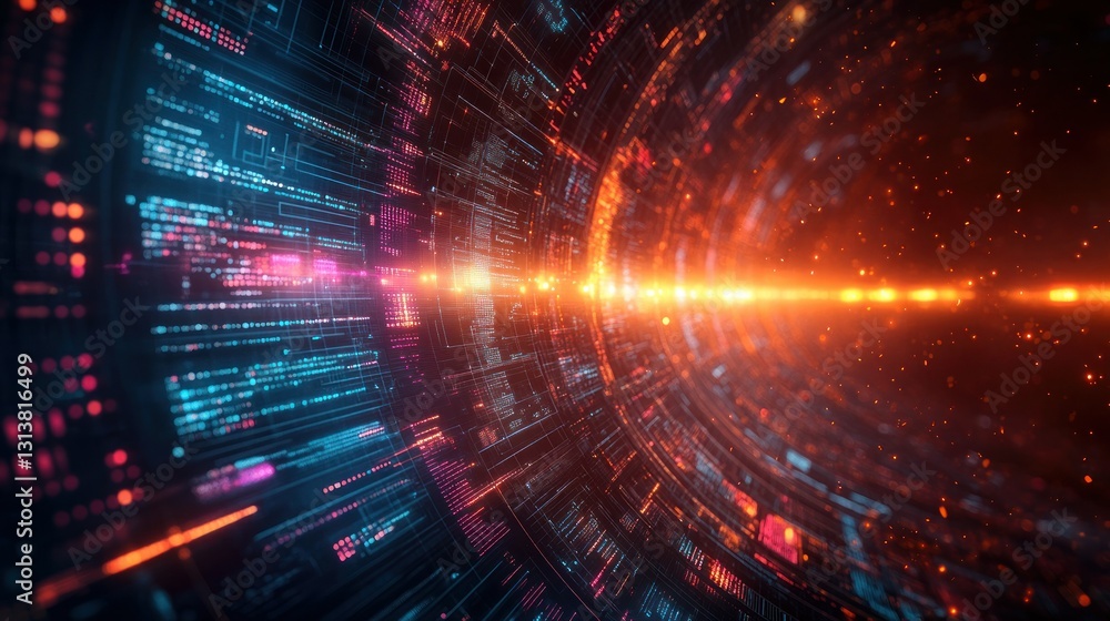 Obraz premium Digital tunnel of glowing code