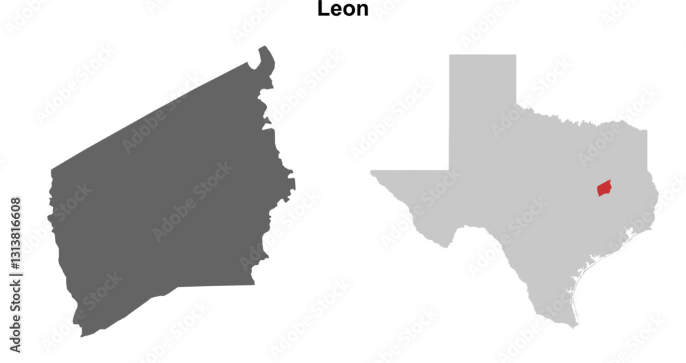 Fototapeta premium Leon County (Texas) blank outline map set