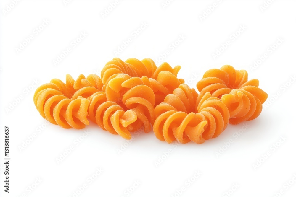 Delightful display of nutritious orange fusilli pasta spirals offering culinary inspiration and creative cooking ideas in studio shot Delightful display of nutritious orange fusilli pasta spirals offering culinary inspiration and creative cooking ideas in studio shot