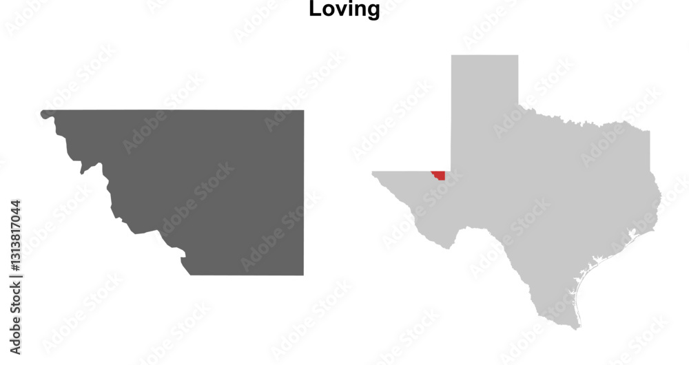 Fototapeta premium Loving County (Texas) blank outline map set