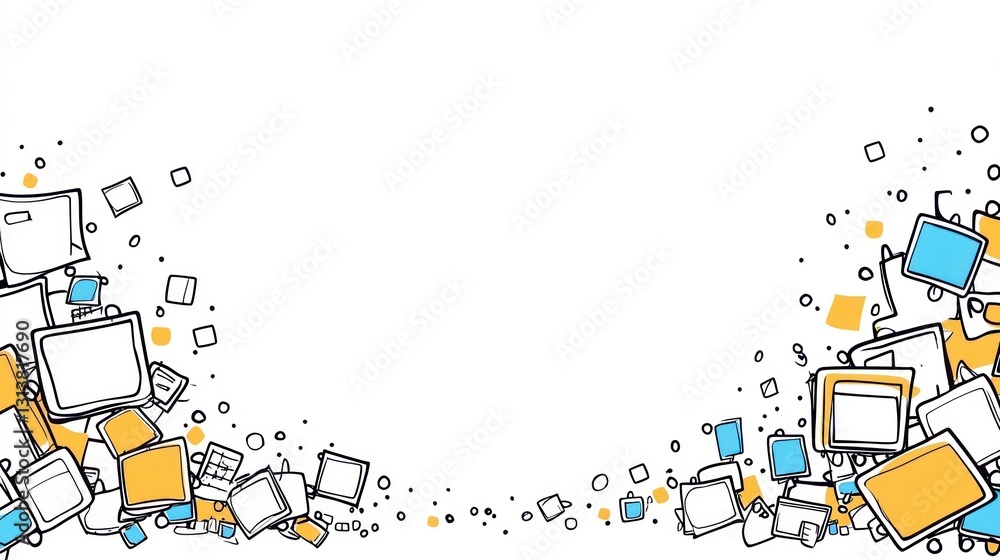 Cartoon squares scatter across a white background forming a design element border on the edges Cartoon squares scatter across a white background forming a design element border on the edges