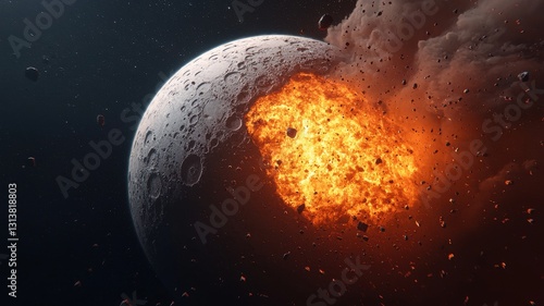 Explosive cosmic collision outer space digital art astrological event dramatic perspective cataclysmic concept