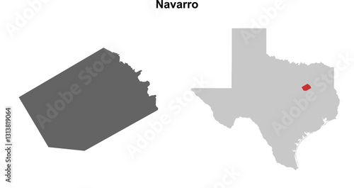 Navarro County (Texas) blank outline map set