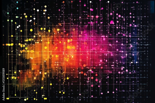 Wallpaper Mural This vibrant abstract visualization features colorful dots and lines, representing data in a dynamic and artistic manner. Ideal for technology and digital design applications. Torontodigital.ca