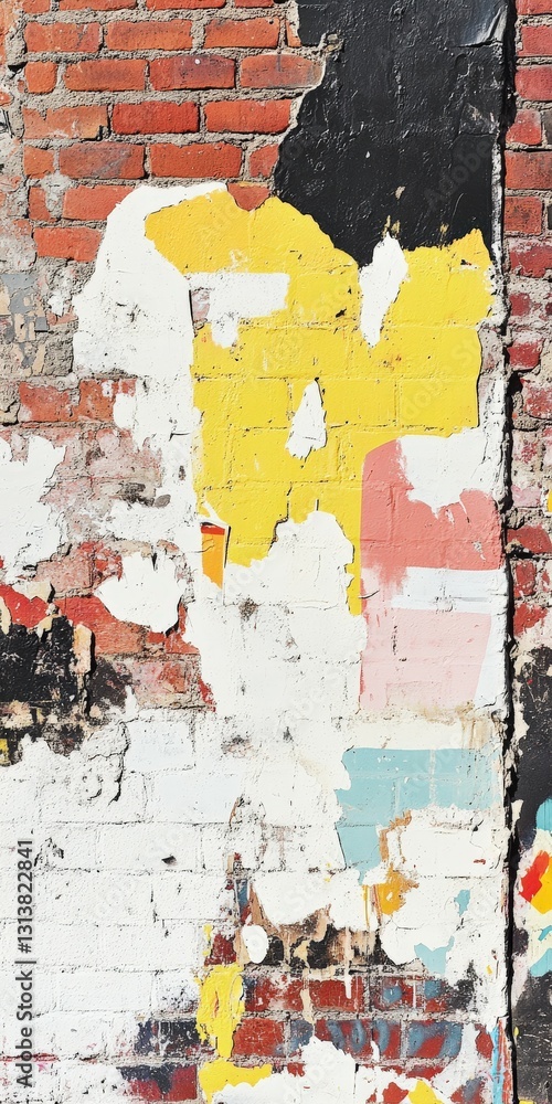 Fototapeta premium Vibrant graffiti layers on urban brick wall in a city alley