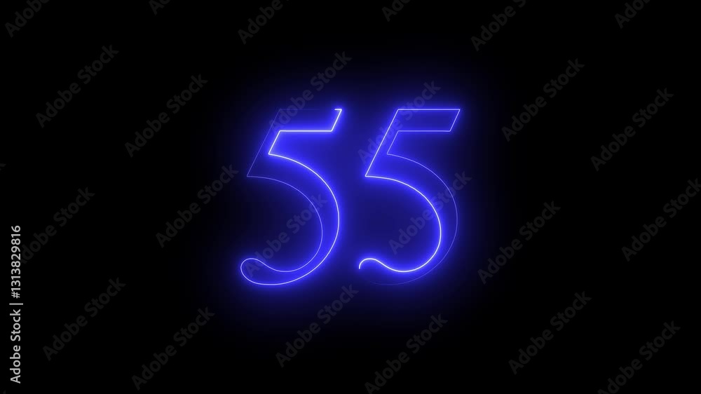 55 number text animation by blue color neon on black background. 55 number text animation by blue color neon on black background.