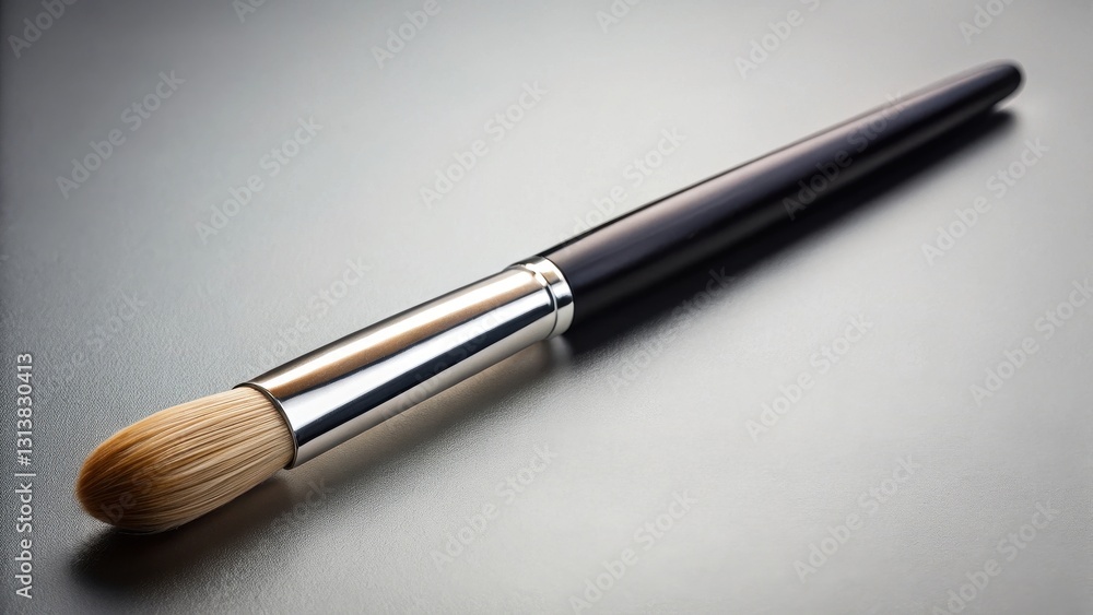 Elegant Oval-Shaped Makeup Brush with a Sleek Black Handle on a Smooth Surface Elegant Oval-Shaped Makeup Brush with a Sleek Black Handle on a Smooth Surface