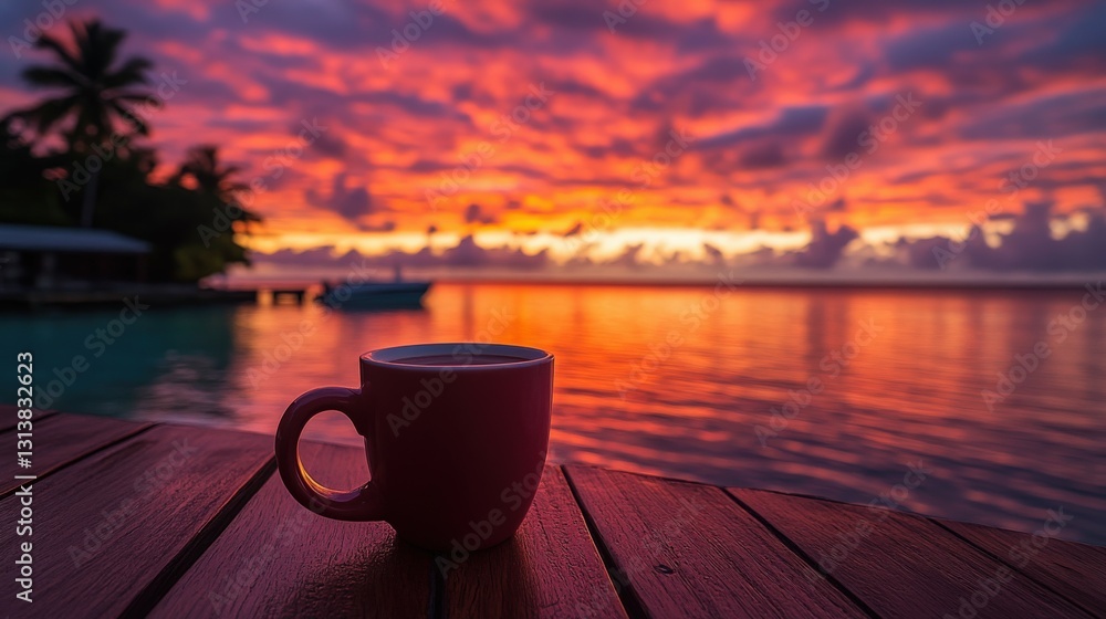 Enjoying coffee at sunset by the ocean Enjoying coffee at sunset by the ocean