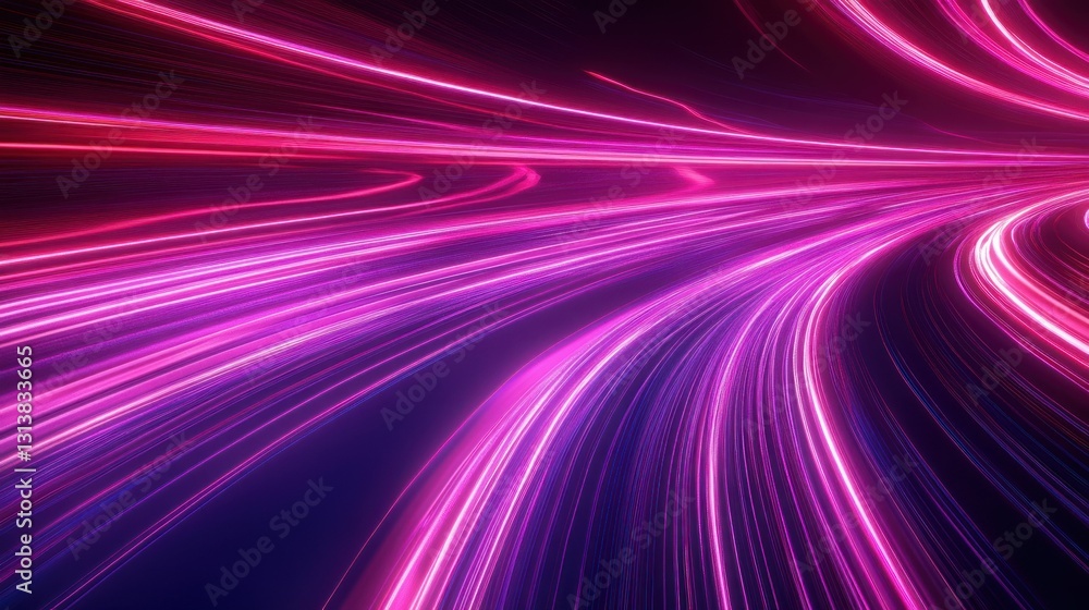 Abstract neon light trails curving and moving across dark space Abstract neon light trails curving and moving across dark space
