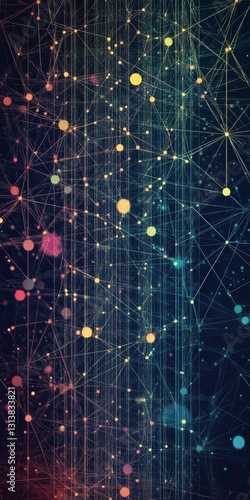 Abstract Colorful Design with Dots and Lines in Dark Background