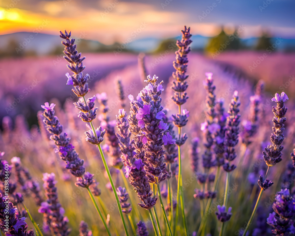 Naklejka premium Lavender flowers in Provence, France. Macro image, shallow depth of field. Beautiful nature background