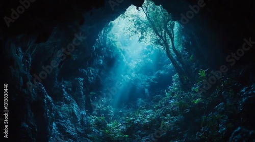 Wallpaper Mural Subterranean Serenity: A Sunbeam Illuminates Underwater Cave Torontodigital.ca