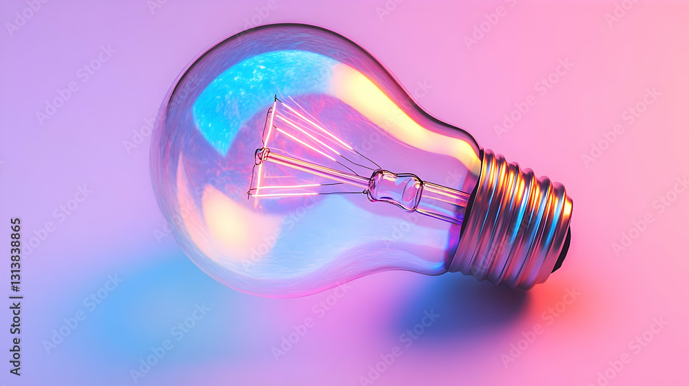 3D Illustration - Iridescent Lightbulb on Vibrant Background 3D Illustration - Iridescent Lightbulb on Vibrant Background