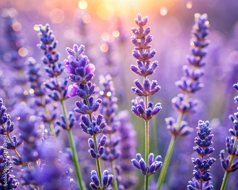 Naklejka premium Dewy Lavender flowers in Provence, France. shallow depth of field. Beautiful nature background