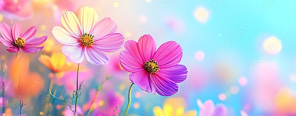 Colorful flowers blooming in soft light. Colorful flowers blooming in soft light.