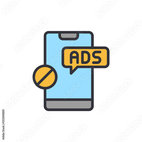 Ad blocker app colored icons, minimalist vector illustration ,simple transparent graphic element .Isolated on white background