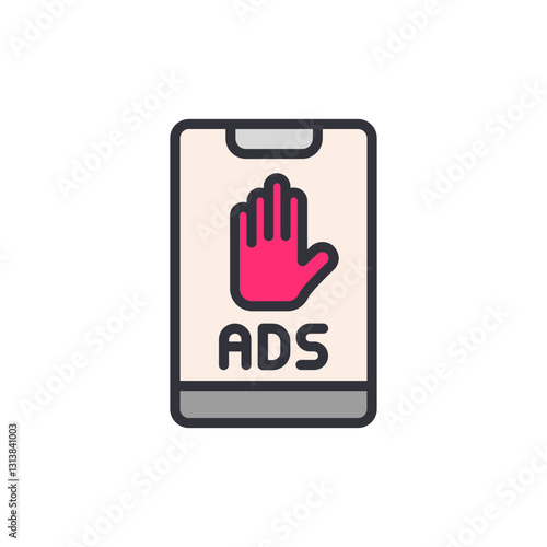 Ad blocker app colored icons, minimalist vector illustration ,simple transparent graphic element .Isolated on white background