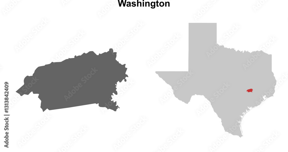 Obraz premium Washington County (Texas) blank outline map set