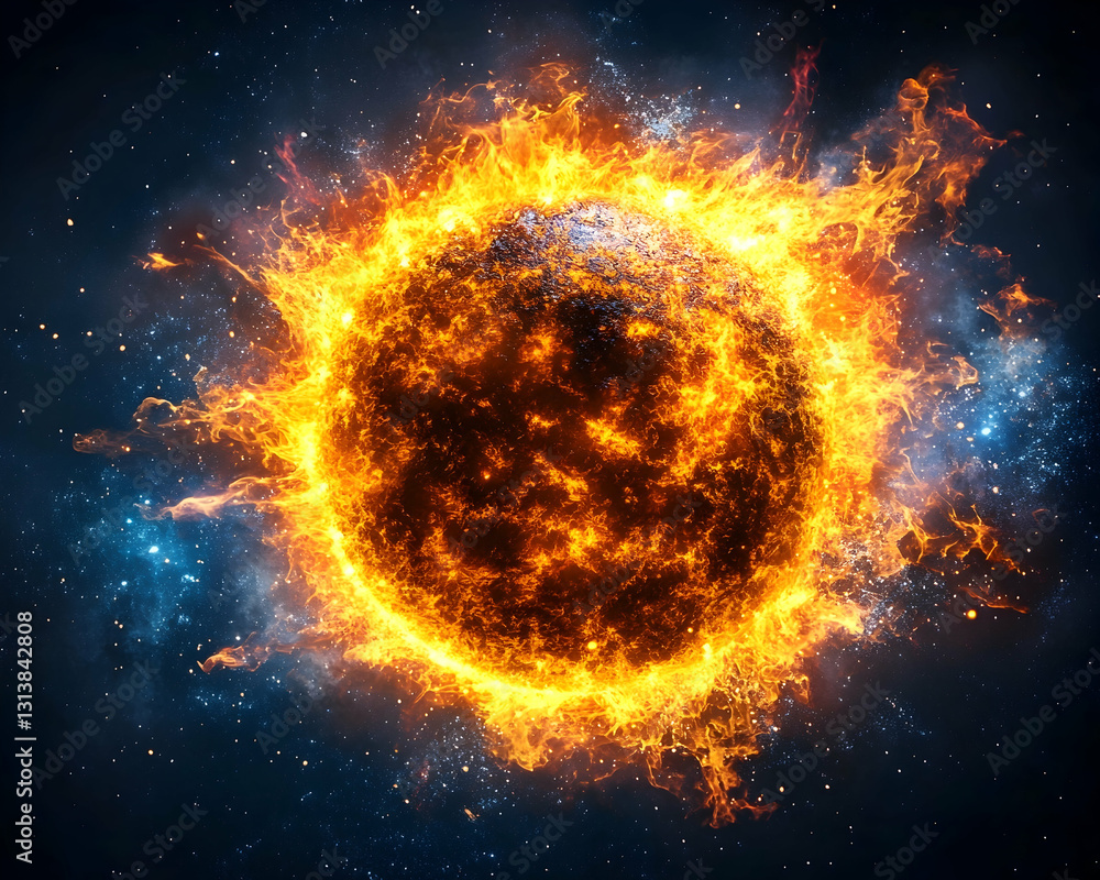 Fototapeta premium Fiery planet engulfed in flames against a cosmic backdrop