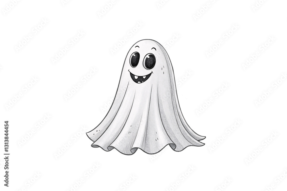 An adorable ghost, sitting contently. It features big round eyes, a toothy smile, and soft, gentle shading, giving a friendly and inviting vibe, isolated on a transparent background An adorable ghost, sitting contently. It features big round eyes, a toothy smile, and soft, gentle shading, giving a friendly and inviting vibe, isolated on a transparent background