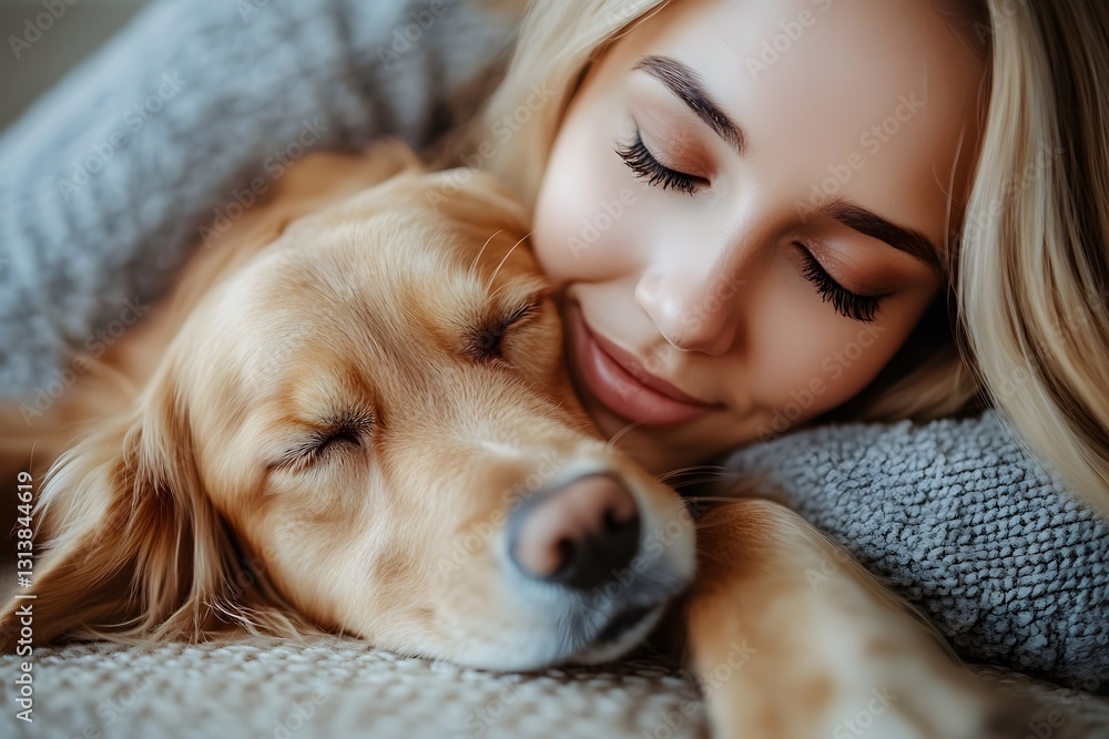 a young woman and golden retriever dog sleeping on a couch a young woman and golden retriever dog sleeping on a couch