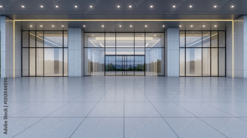 Obraz premium Modern Building Entrance: Architectural Design and Glass Facade