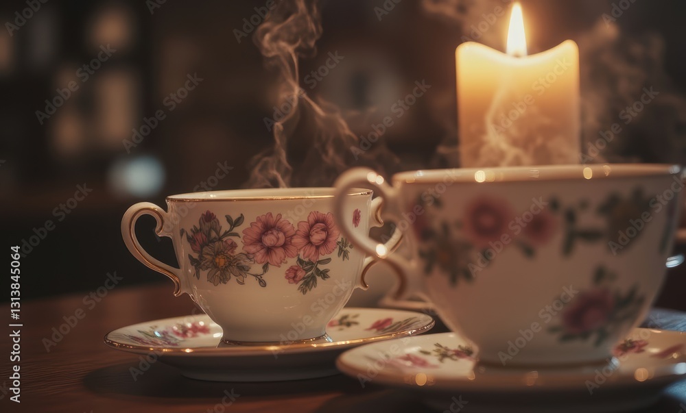 Elegant cups of steaming tea Elegant cups of steaming tea