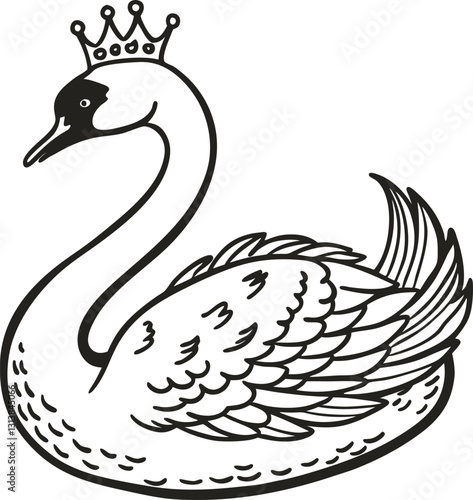 Elegant swan with crown artwork majestic bird illustration for royalty and grace symbolization