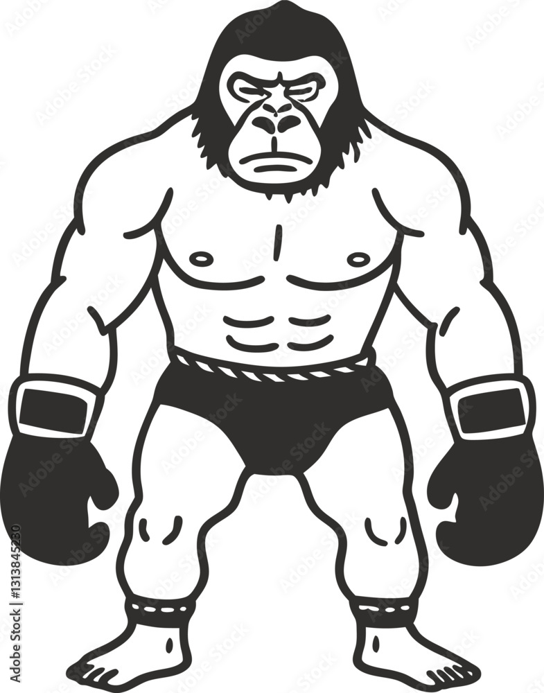 Fototapeta premium Gorilla boxer fierce fighter stance in vintage ink art