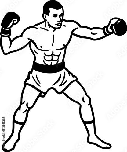 Boxer in fighting stance, ready for competition strength and focus in martial arts