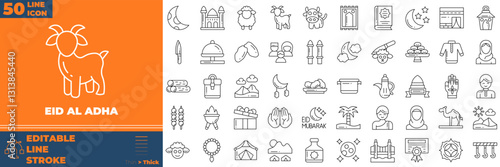 Eid Al Adha Line Editable Icons set