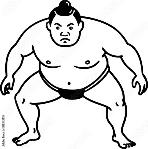 Sumo wrestler illustration in traditional pose black and white japanese cultural art of strength and discipline