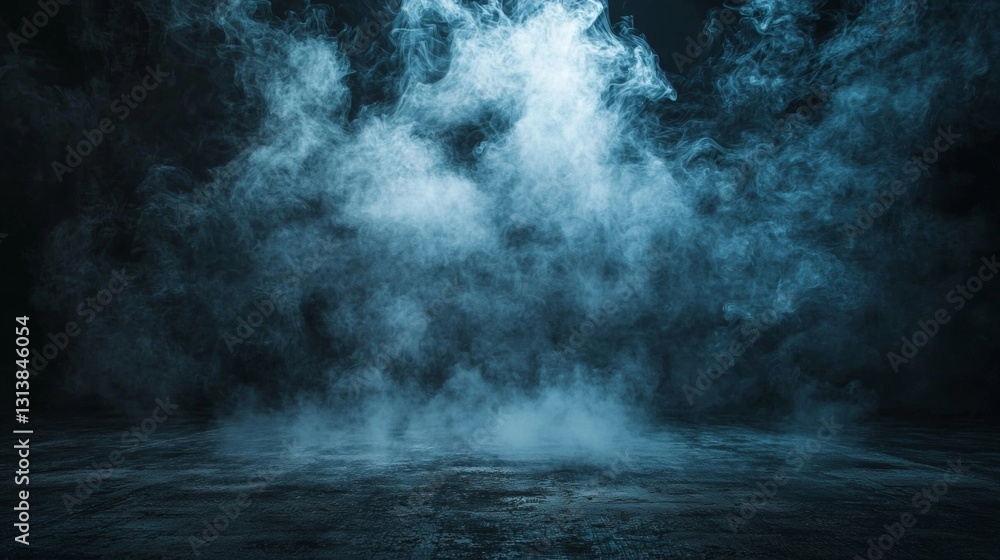 Fototapeta premium Dramatic Blue Smoke Background Mysterious Foggy Atmosphere Dark Ground Texture