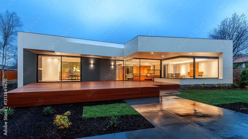 Modern Architectural House Design at Dusk Modern Architectural House Design at Dusk