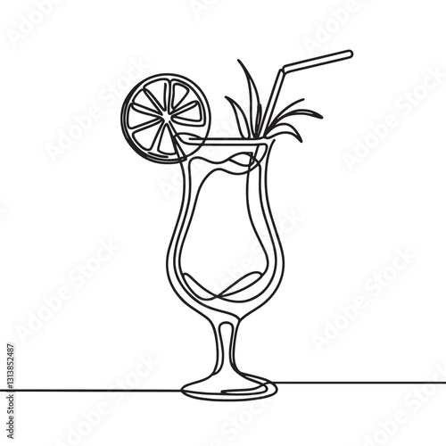 Vector  one line drawing  of Piña colada alcohol coctail
