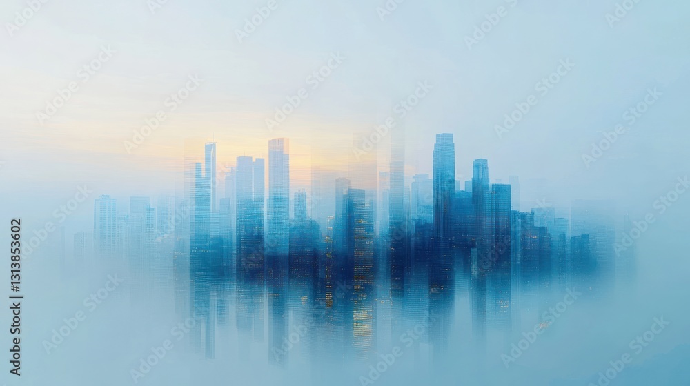 Misty Metropolis: An ethereal cityscape at dawn Misty Metropolis: An ethereal cityscape at dawn
