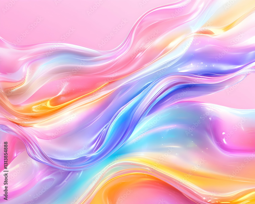 Pastel-colored, flowing abstract art with iridescent, glossy textures