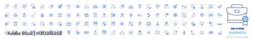 100 Business Icons Collection. Line Duotone style, editable stroke. career, dollar symbol, gold ingots, cash, business card, growth, people, project management, eye