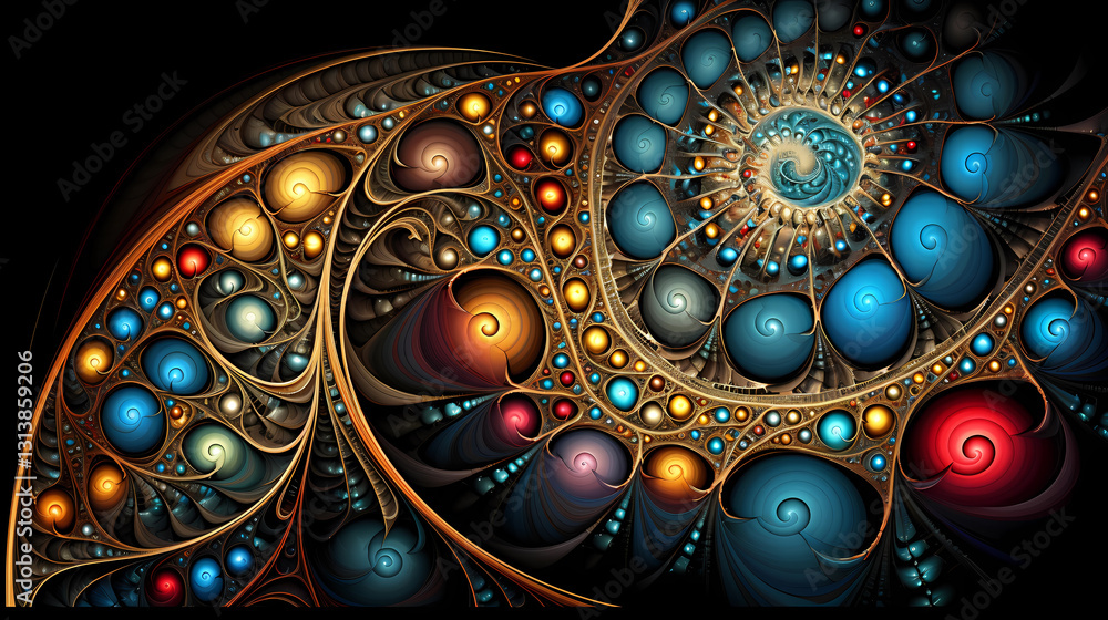 Vibrant fractal spiral design with intricate details and a mesmerizing blend of colors Vibrant fractal spiral design with intricate details and a mesmerizing blend of colors