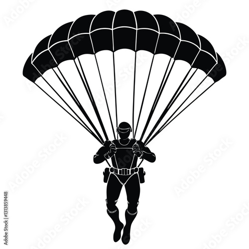 Vector silhouette of woman jumps on parachute on white background