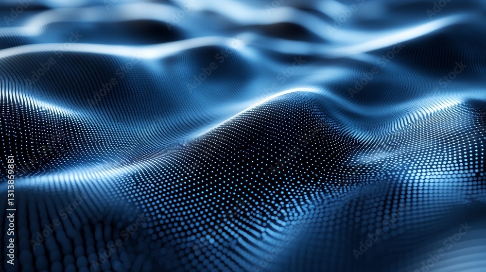 A blue wave with a lot of dots on it. The dots are scattered all over the wave, giving it a very abstract and futuristic look A blue wave with a lot of dots on it. The dots are scattered all over the wave, giving it a very abstract and futuristic look