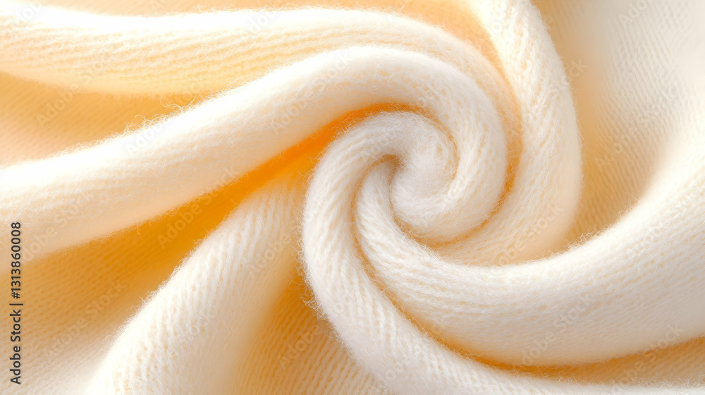 Soft, creamy, pale yellow fabric swirled into a spiral. Texture is smooth and knit Soft, creamy, pale yellow fabric swirled into a spiral. Texture is smooth and knit