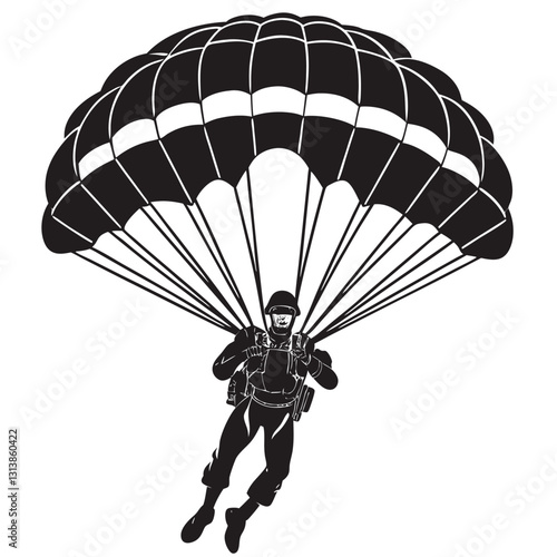 Vector silhouette of woman jumps on parachute on white background