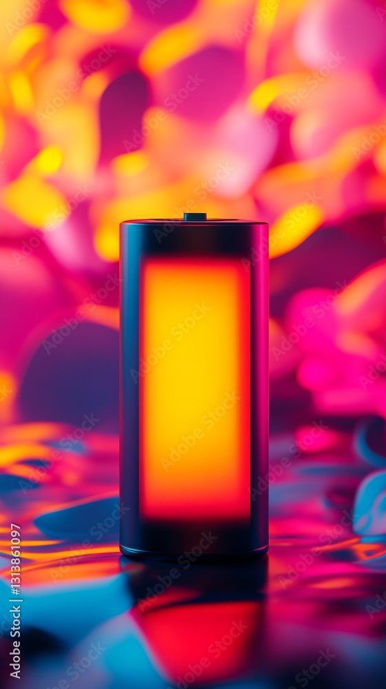 A vibrant and colorful battery stands out against an abstract background, showcasing a blend of glowing lights and modern design. Perfect for technology themes. A vibrant and colorful battery stands out against an abstract background, showcasing a blend of glowing lights and modern design. Perfect for technology themes.