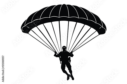 Vector silhouette of woman jumps on parachute on white background