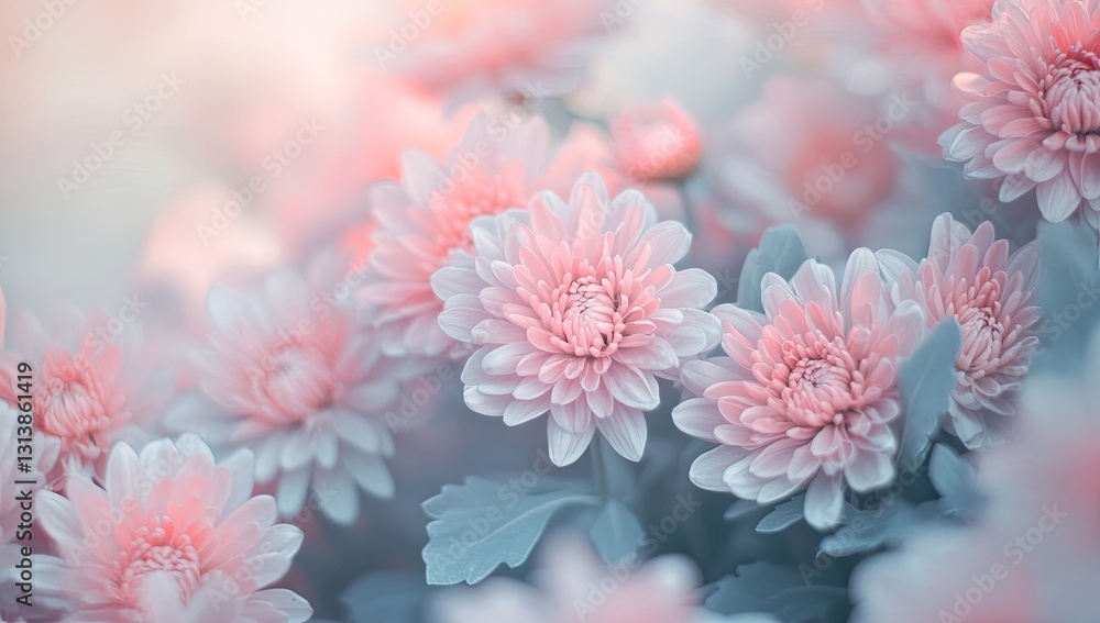 Fototapeta premium Soft Pink Chrysanthemum Blossoms in Garden