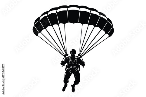Paragliding Parachute black clipart isolated on a white backgroun